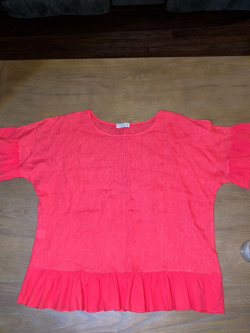 Terzo Millennio Linen Top Womens M Red Blouse Ruffles Natural Summer Beachy Boho